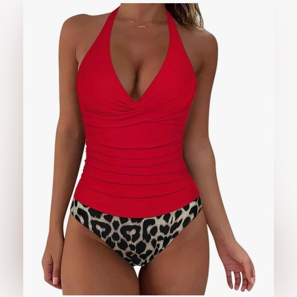 🐆❤️Sexy Halter Tankini Bathing Suit Slimming Tummy Control Swimsuit❤️‍🔥NWOT-SZ L - Picture 1 of 8